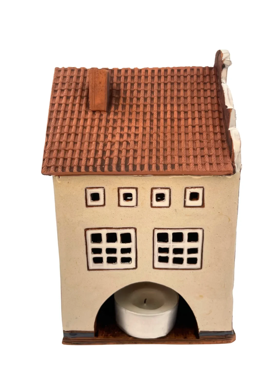 Three Brothers – Gelbes Haus, Riga | Handgefertigtes Keramikhaus für Teelicht oder elektrisches Licht
