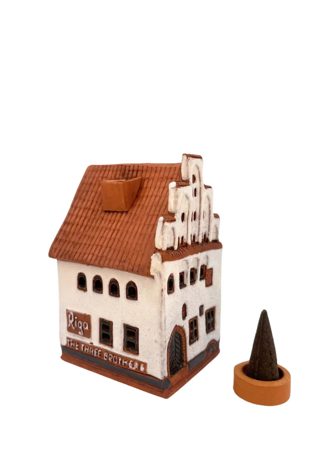 Three Brothers – Weißes Haus, Riga | Handgefertigtes Miniaturhäuschen & Räucherkegelhalter