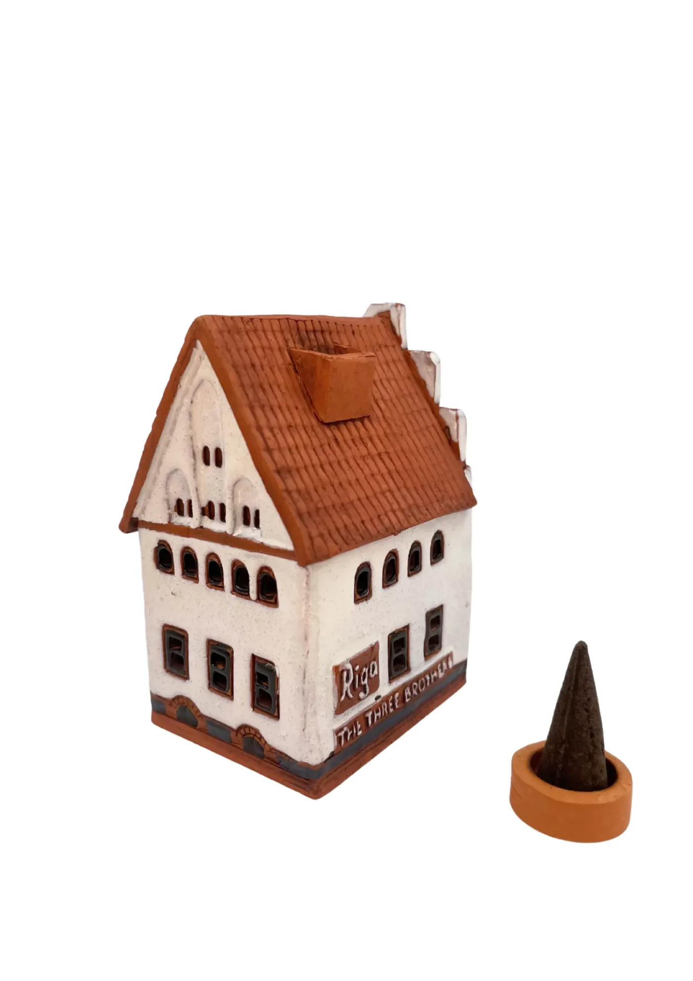 Three Brothers – Weißes Haus, Riga | Handgefertigtes Miniaturhäuschen & Räucherkegelhalter – Bild 3