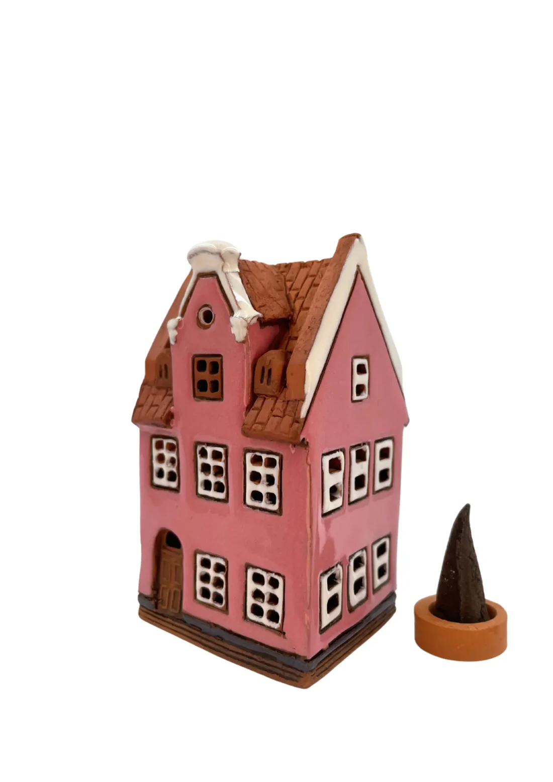Rosa Haus – Historisches Haus, Riga | Handgefertigtes Miniaturhäuschen & Räucherkegelhalter